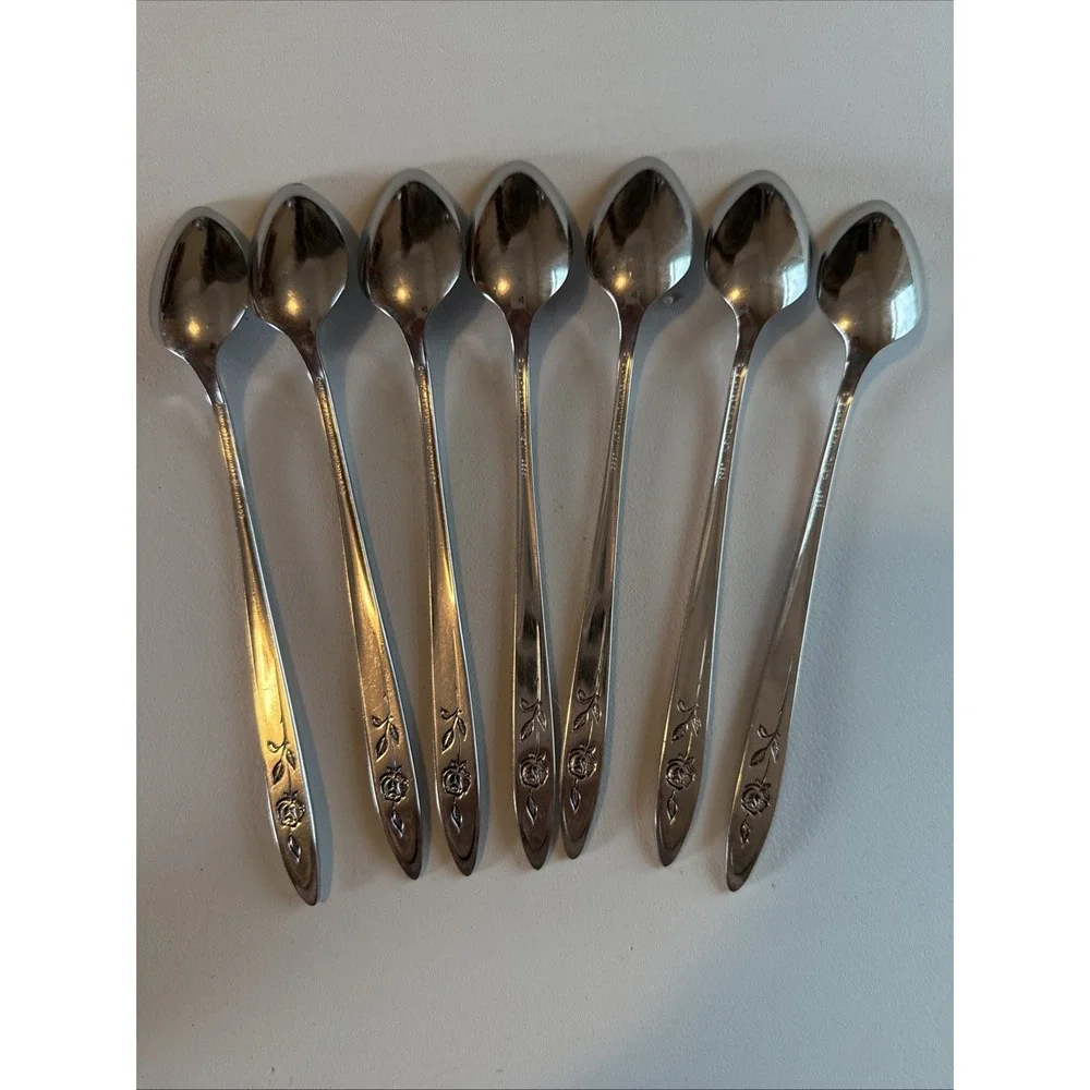 VTG Oneida Community MY ROSE Stainless Betty Crocker Iced Tea Spoons Set 7 Read
